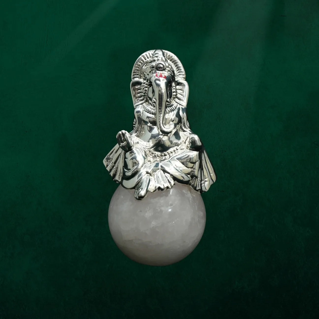 Aura Ganesha 999 Silver Plated Crystal Sphere Idol