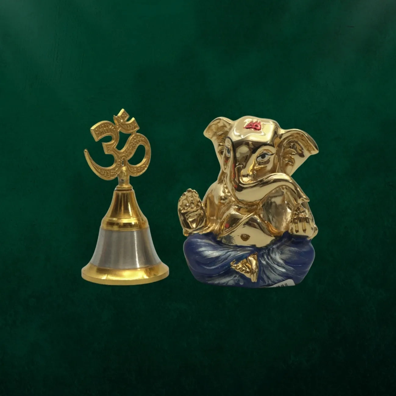 Swarna Ganesh & Om Bell 999 Silver Plated Gift Set