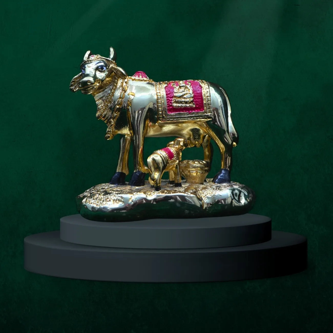 Kamdhenu Cow & Calf 999 Silver Plated Decorative Idol
