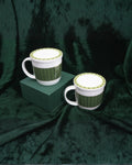 Minimal Green Pattern Ceramic Mug Set with Lid