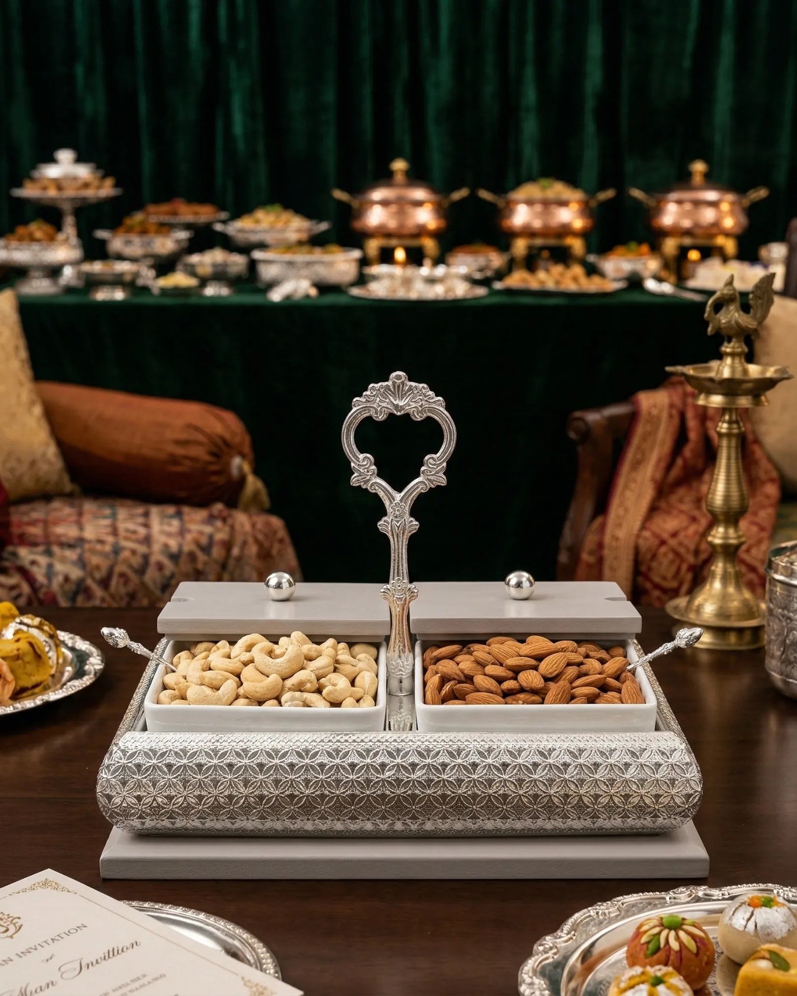 Luxury Dual Snack Serving Box with Lid & Tray