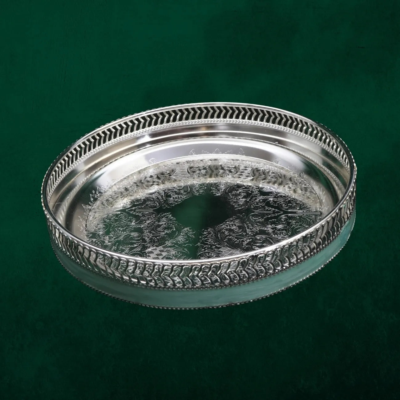 Ornate Silver Finish Serving Tray