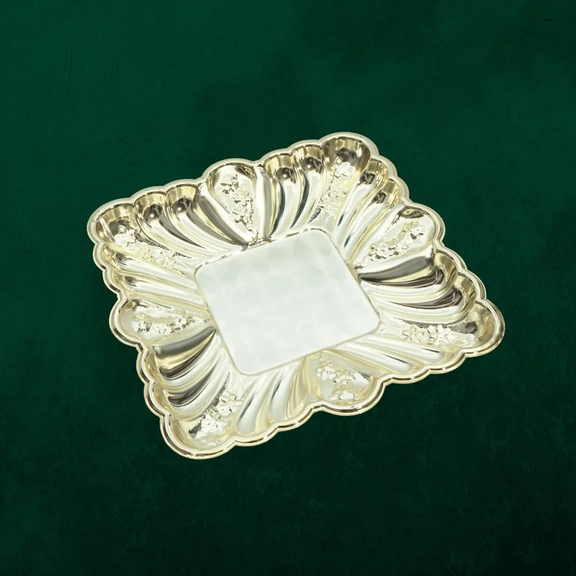 Floral Silver Finish Decorative Serving Platter