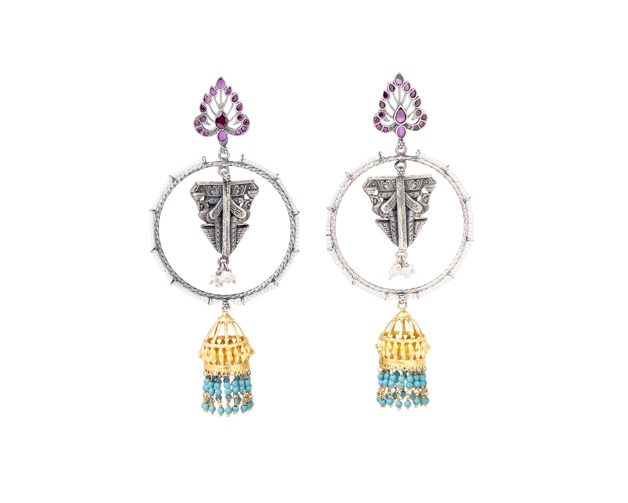Sangam Mayur Jharokha Statement Earrings