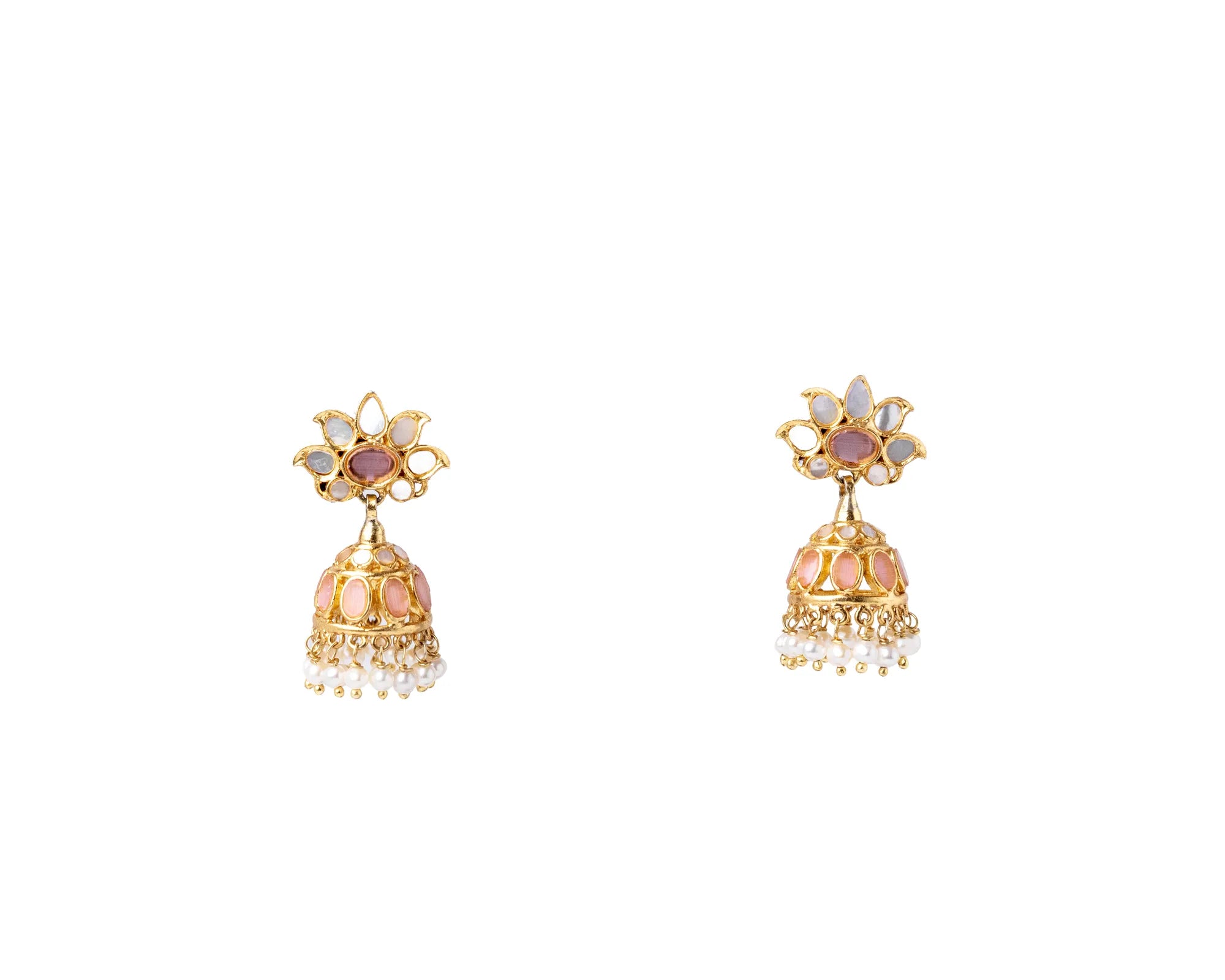 Noor Gulnaar Pink Kundan Jhumka Earrings