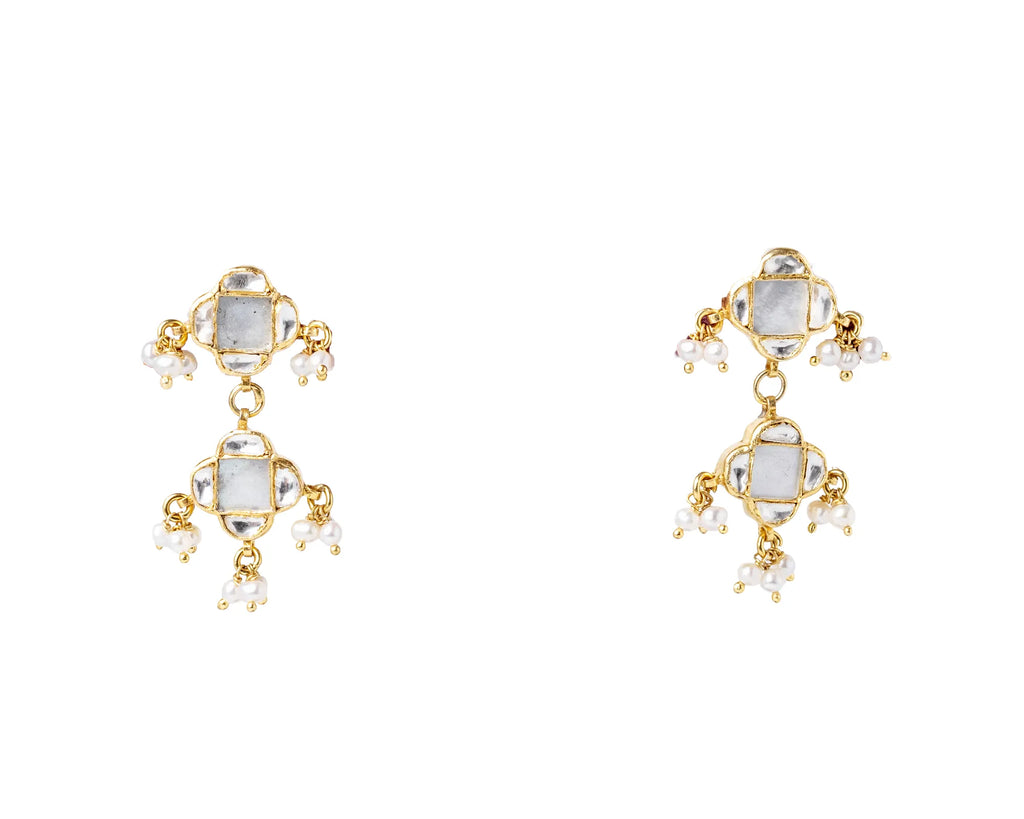 Noor Zareen Pearl Kundan 925 Silver Drop Earrings