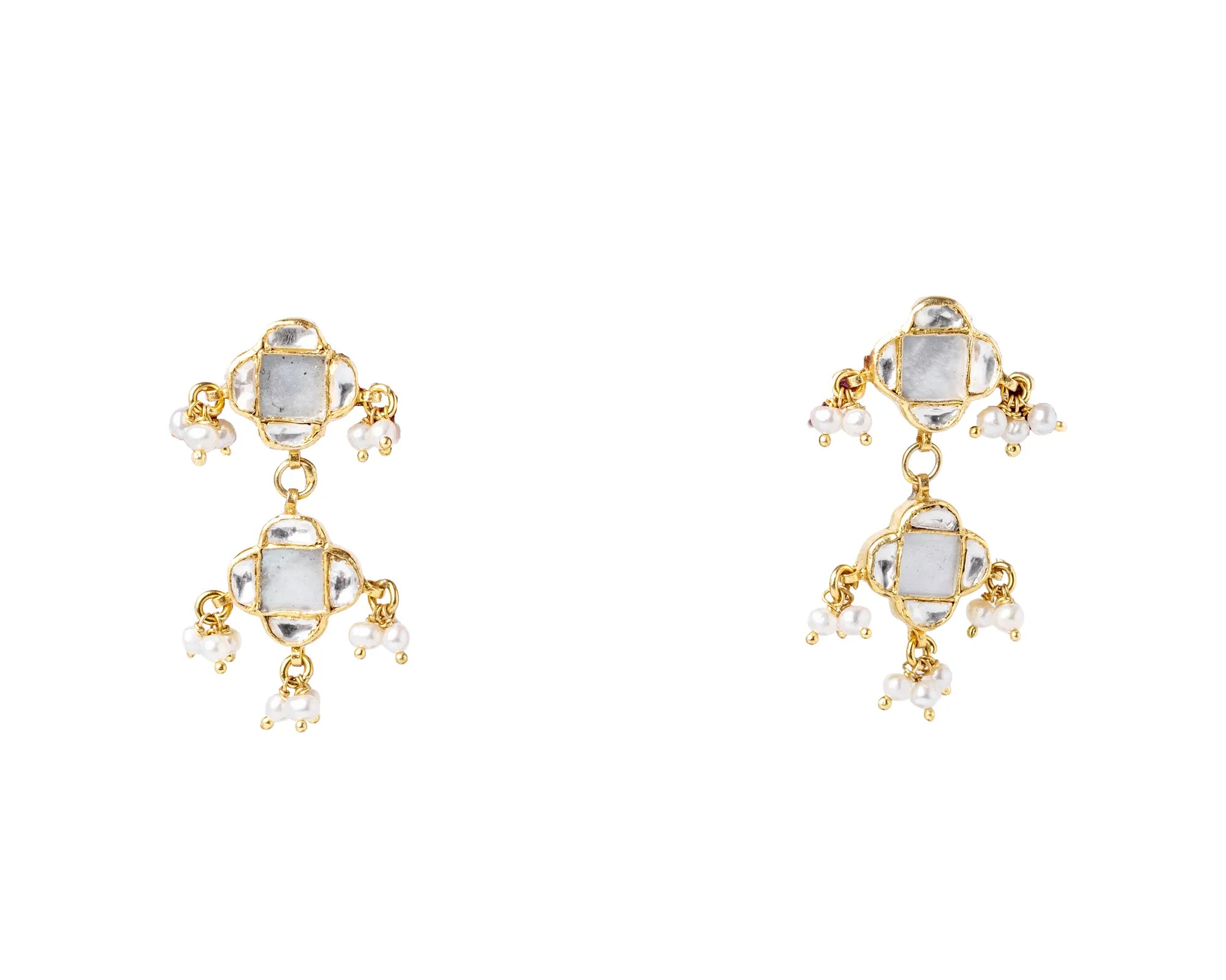Noor Zareen Pearl Kundan 925 Silver Drop Earrings