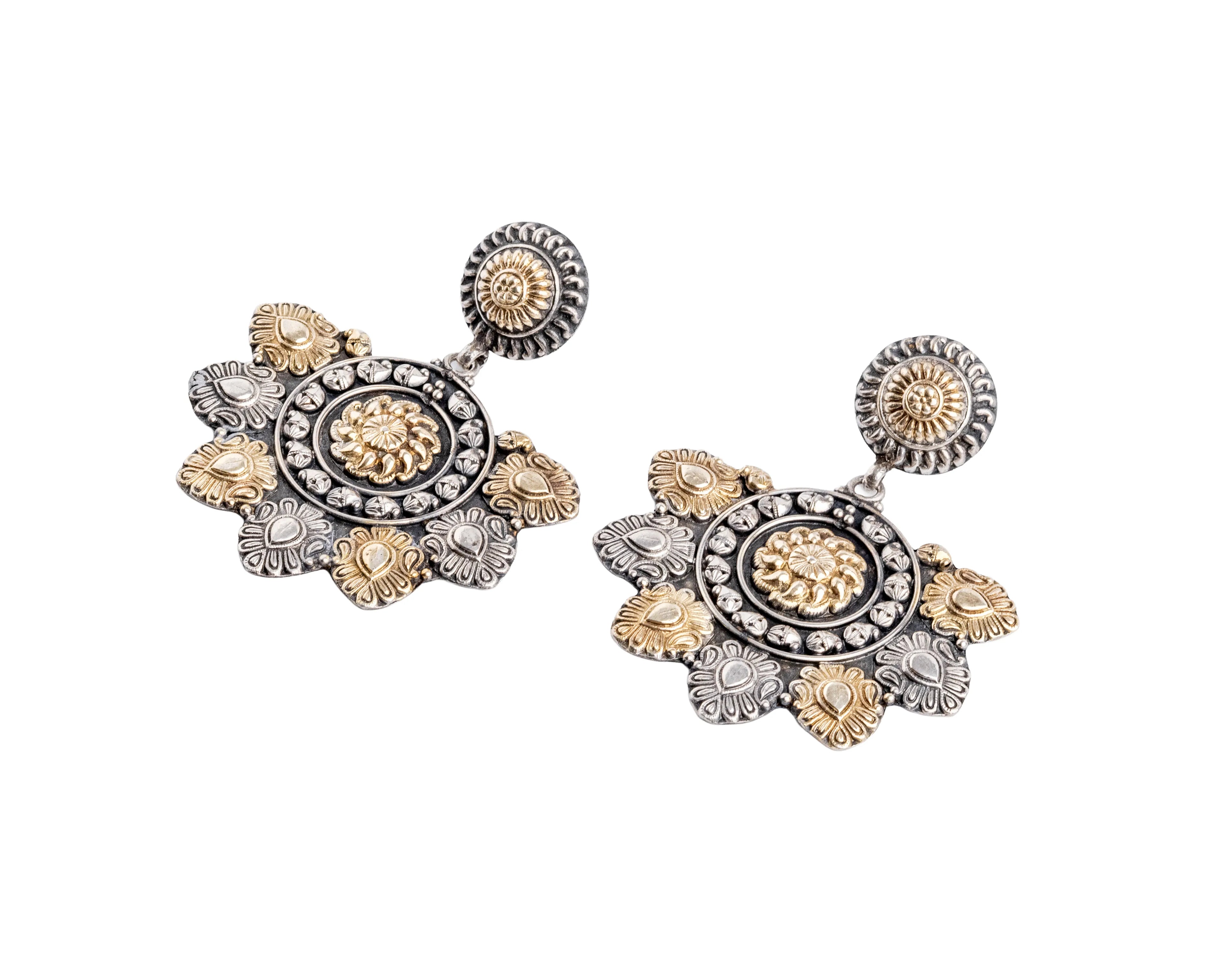 Sangam Surya Bloom 925 Silver Dual-Tone Statement Earrings