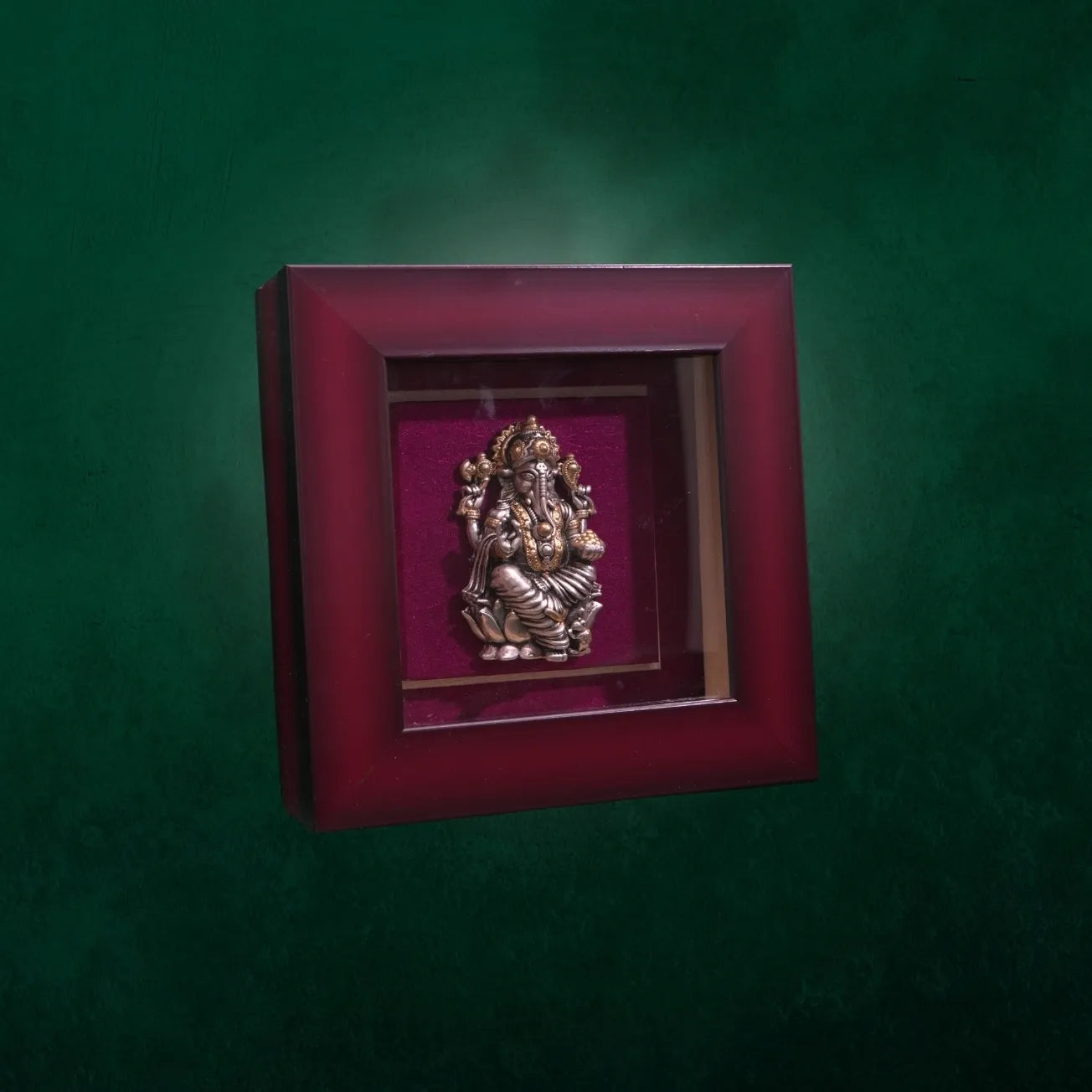 Framed Lord Ganesha Silver Idol Artwork