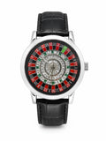 925 Silver Automatic Roulette Dial Watch with Genuine Leather Strap