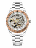 925 Silver Automatic Skeleton Watch with Silver Bracelet & Rose Gold Bezel