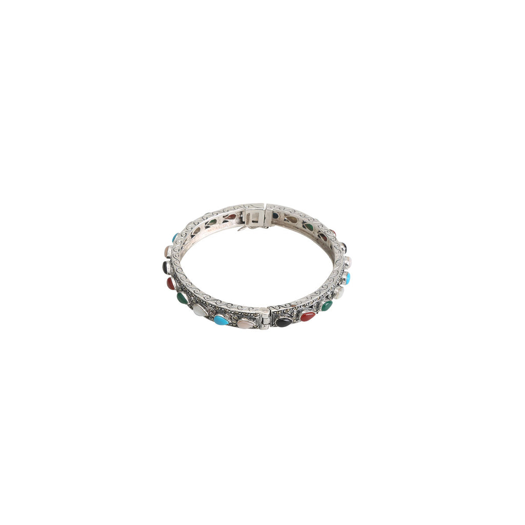Navratna Engraved Oxidized Kada