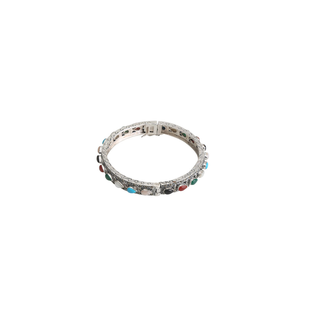 Navratna Engraved Oxidized Kada