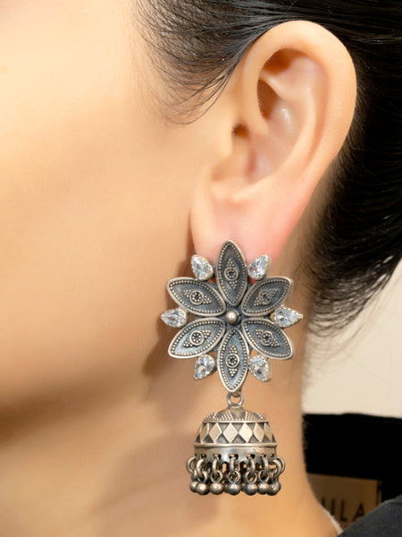 Oxidized Floral Earring