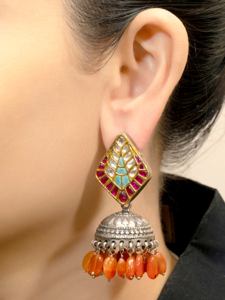 Saffron Bead Tribal Earring