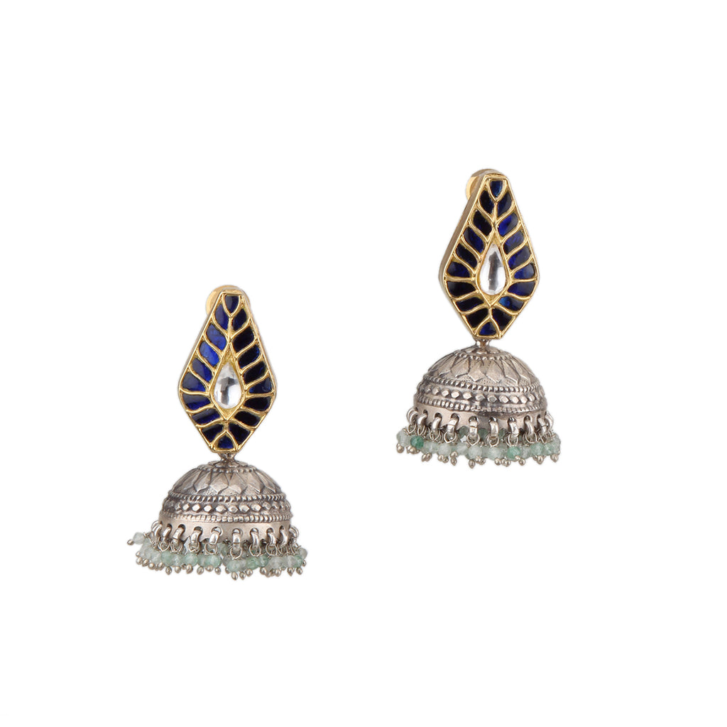 Dual Tone Blue Glass Stone Earring