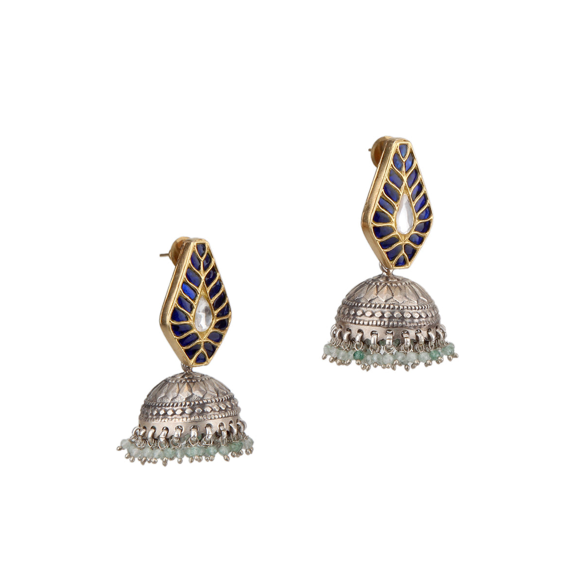Dual Tone Blue Glass Stone Earring
