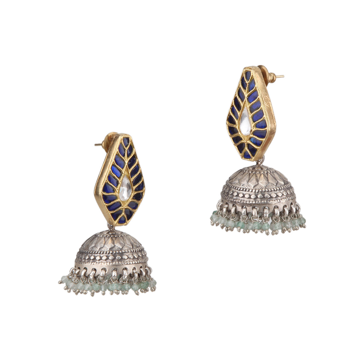 Dual Tone Blue Glass Stone Earring