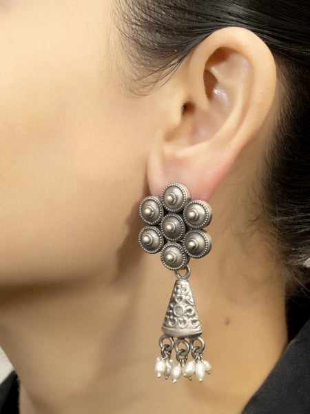 Oxidized Floral Embossed Earring
