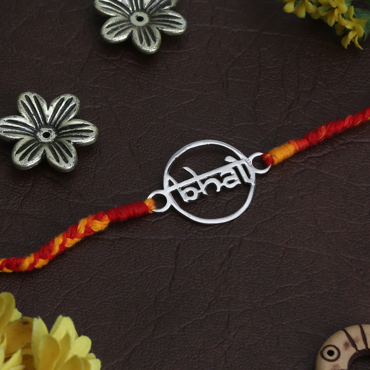 Bhai Silver Motif Red Dhaaga Rakhi
