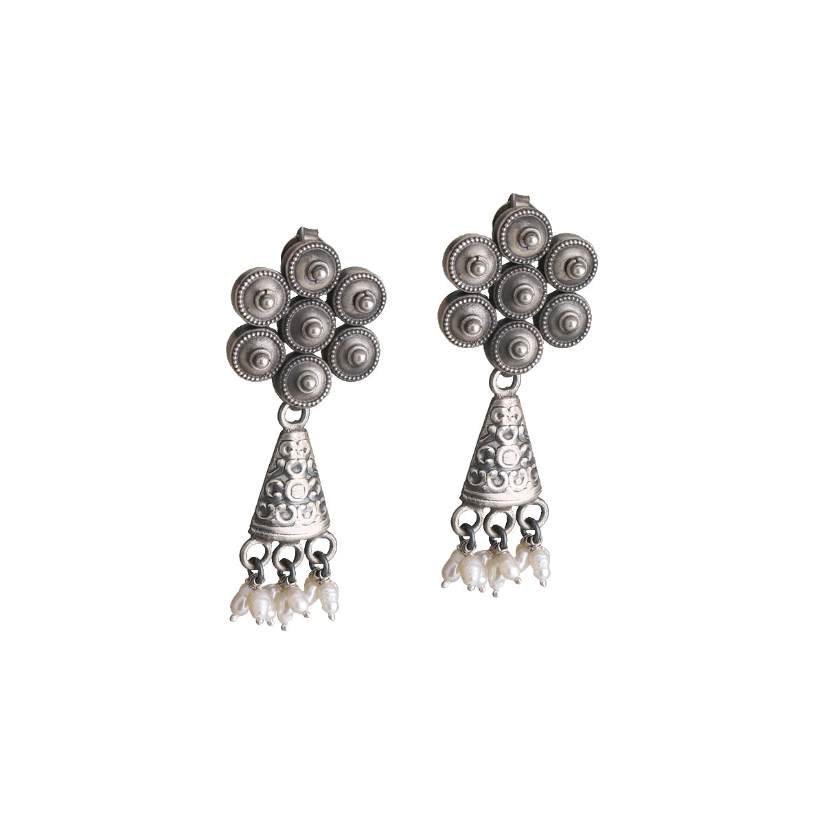 Oxidized Floral Embossed Earring