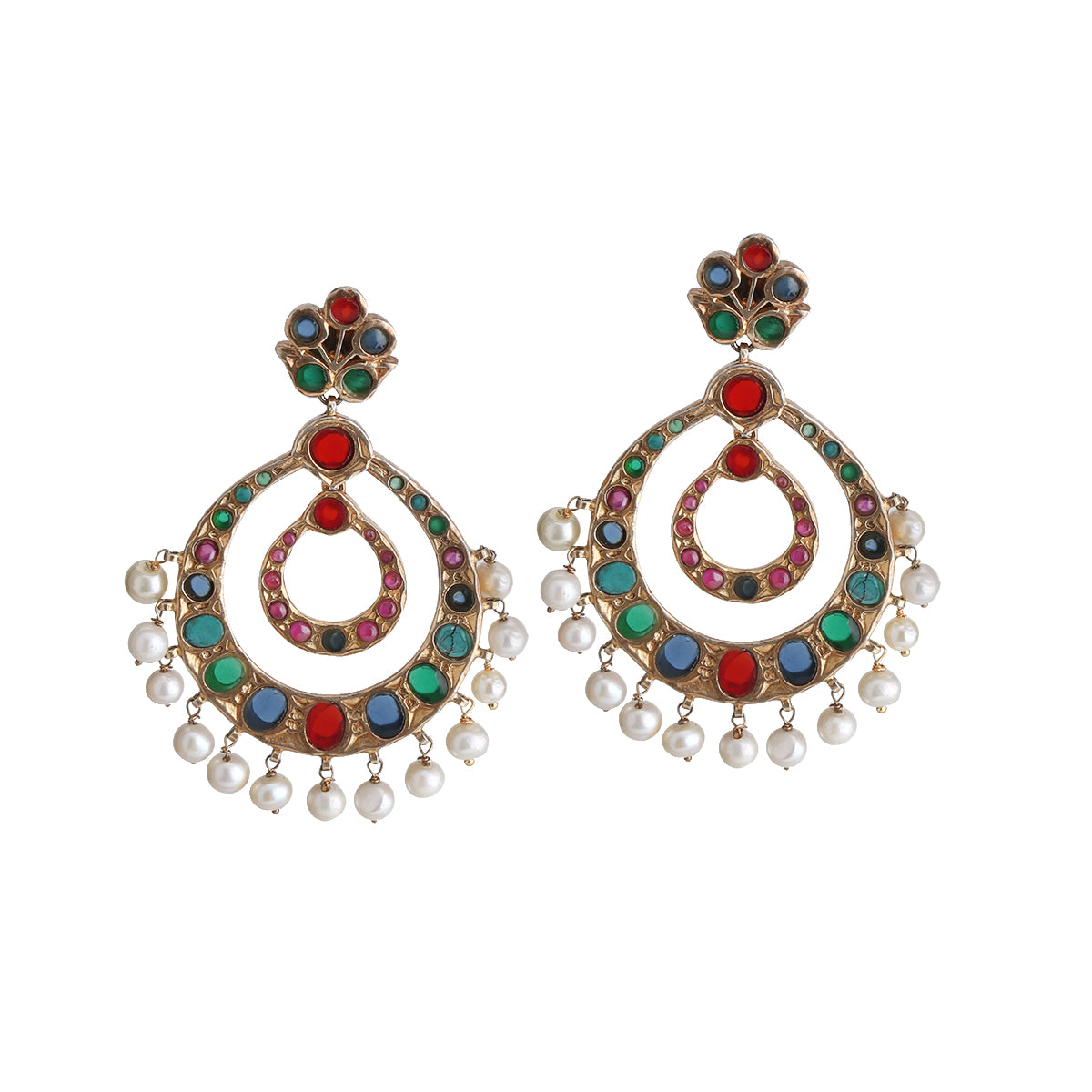 Gold Polished Color Stone Chand-Bali