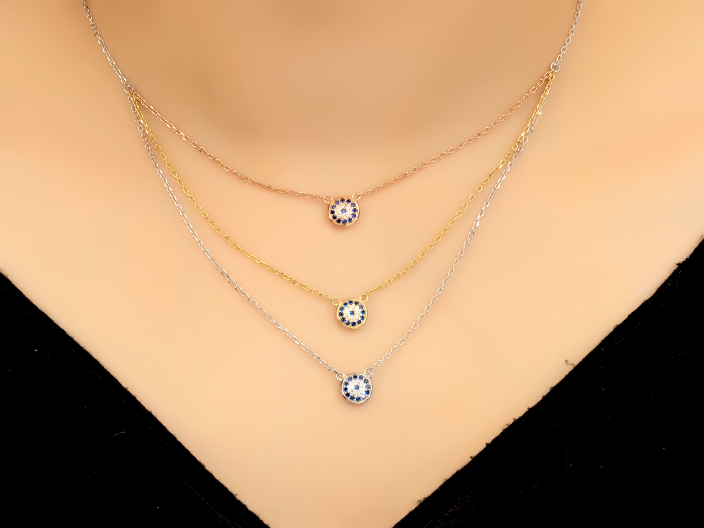 Three tone Evil's Eye Necklace